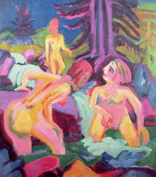 Framed Print : Three Bathers in a Stream Framed Print : Three Bathers in a Stream
