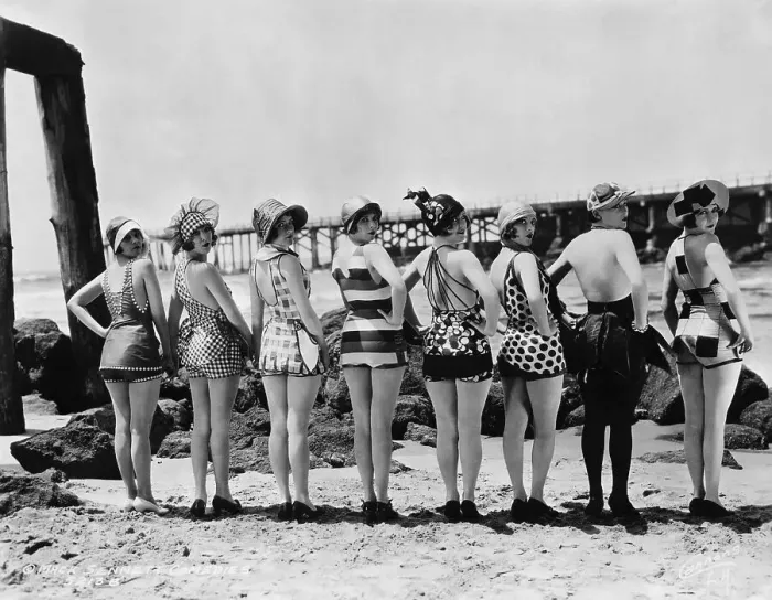 Framed Print : Bathing Girls Posing in Line Framed Print : Bathing Girls Posing in Line