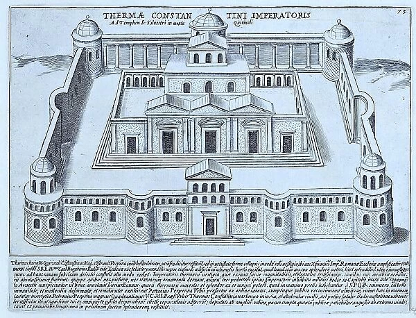 Baths of Constantine, on the Quirinal Hill. The Baths of Constantine were built around 315 AD on the top of the Quirinal Hill, historical Rome, Italy, 1625, Rome, digital reproduction of an 18th century original, original date unknown