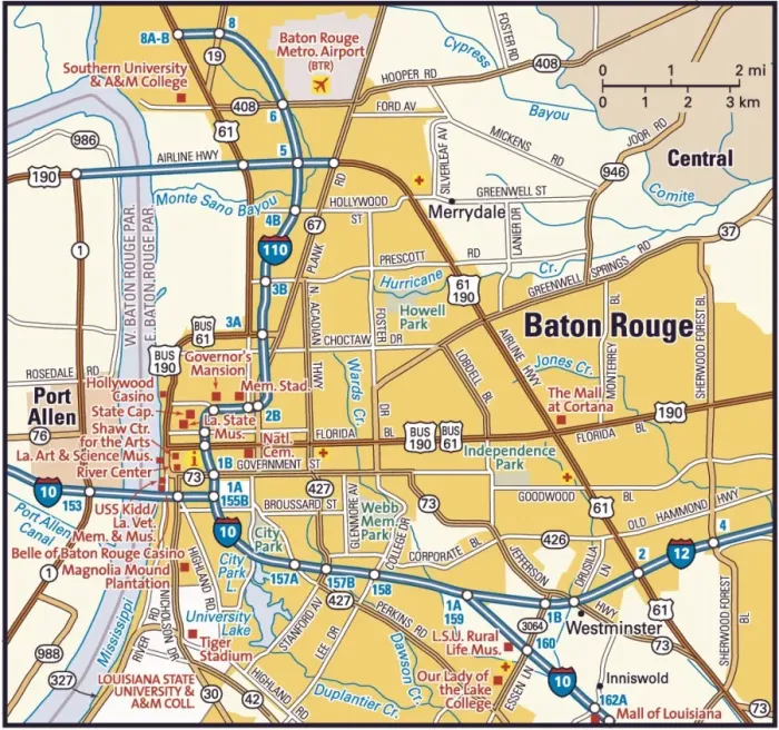 Framed Print : Baton Rouge area map Framed Print : Baton Rouge area map