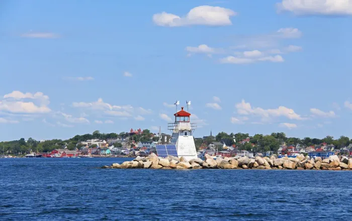 Framed Print : Battery Point Breakwater Lighthouse with Lunenburg in the background -Nova Scotia Framed Print : Battery Point Breakwater Lighthouse with Lunenburg in the background -Nova Scotia