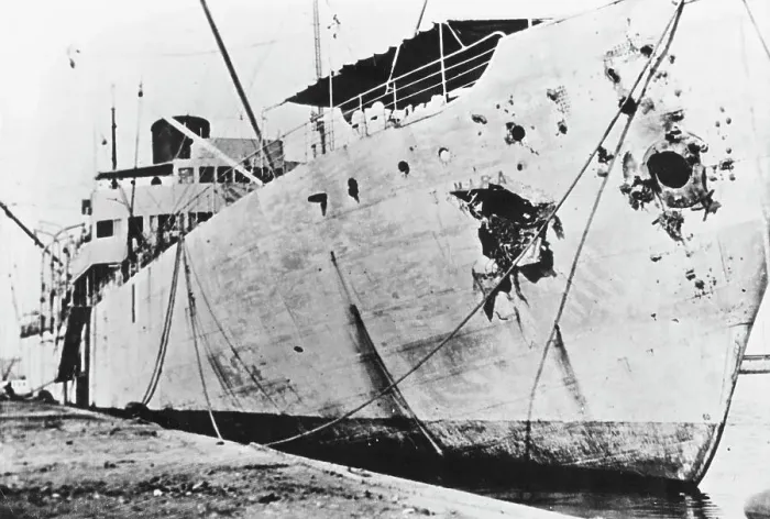 Framed Print : Battle-Damaged Ship In Dakar Harbour