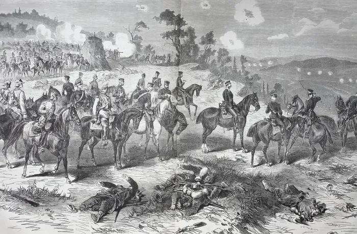 Framed Print : The Battle on the Evening of 30 August at Beaumont, France, in the Franco-Prussian War of 1870-1871, Historical, digitally restored reproduction of a 19th century original, exact original date unknown
