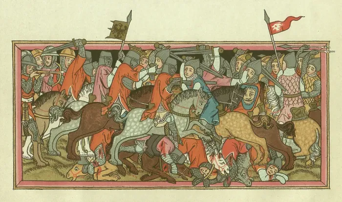 Framed Print : Battle of Mühldorf, on September 28, 1322, lithograph, published 1880 Framed Print : Battle of Mühldorf, on September 28, 1322, lithograph, published 1880