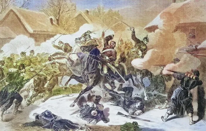 Framed Print : Battle near La Force on the 11th of January, 1871, illustrated war history, German, French war 1870-1871, Germany, France Framed Print : Battle near La Force on the 11th of January, 1871, illustrated war history, German, French war 1870-1871, Germany, France