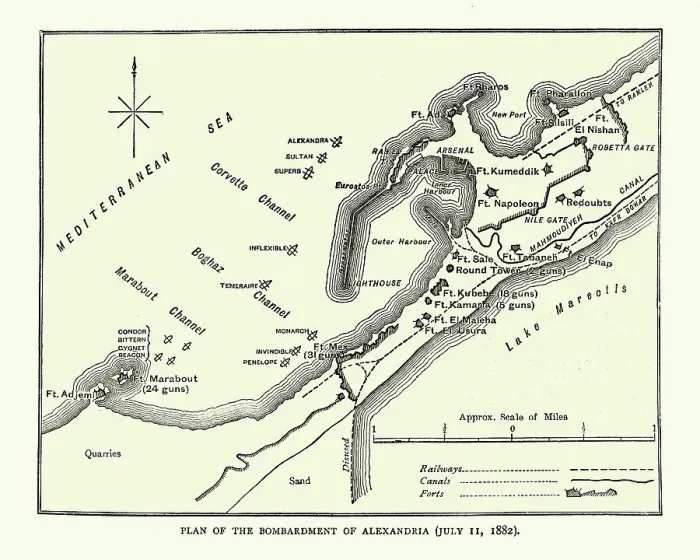 Framed Print : Battle plan of Bombardment of Alexandria by the British warships Framed Print : Battle plan of Bombardment of Alexandria by the British warships