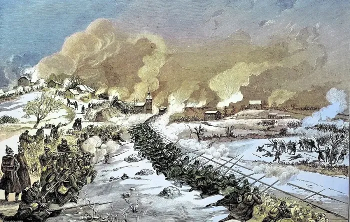 Framed Print : Battle of the railway embankment near Bethoncourt, France, Situation from the time of the Franco-Prussian War or Franco-Prussian War, 1870-1871, Historical, digitally restored reproduction from a 19th century original Framed Print : Battle of the railway embankment near Bethoncourt, France, Situation from the time of the Franco-Prussian War or Franco-Prussian War, 1870-1871, Historical, digitally restored reproduction from a 19th century original