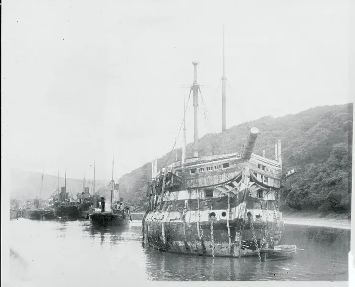Framed Print : Battle Ship Implacable Being Towed Framed Print : Battle Ship Implacable Being Towed