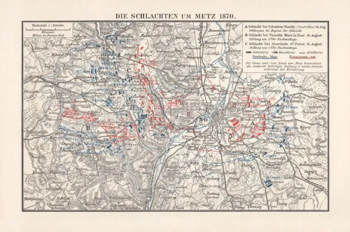 Framed Print : Battles near Metz, Franco-Prussian War in 1870, lithograph, published 1897