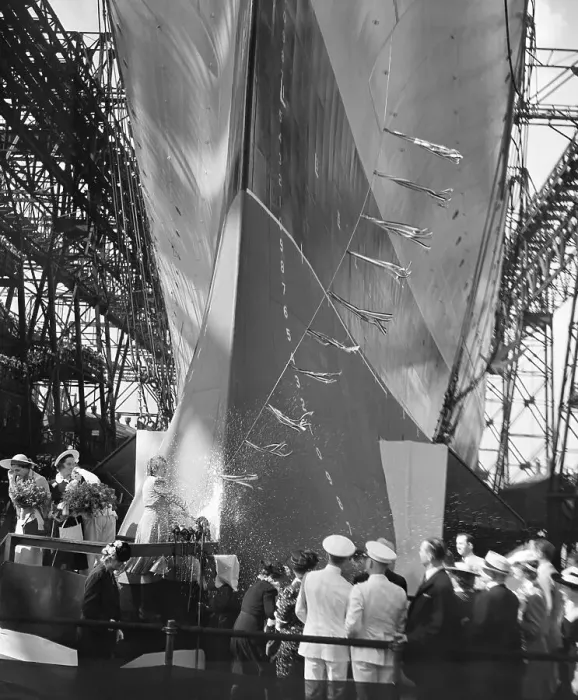 Framed Print : Battleship Chistened For Ww Ii Framed Print : Battleship Chistened For Ww Ii