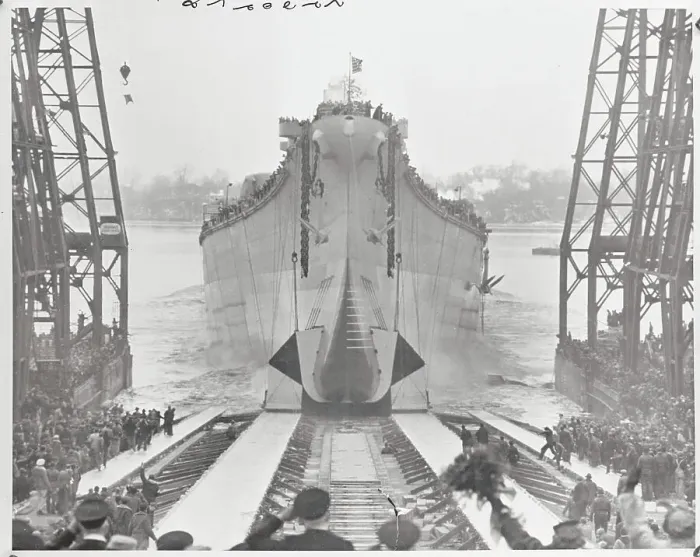 Framed Print : Battleship Launching into Water Framed Print : Battleship Launching into Water
