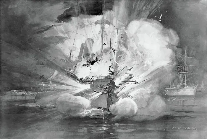 Framed Print : Battleship Maine Being Destroyed Framed Print : Battleship Maine Being Destroyed