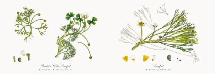 Framed Print : Baudotas Water Crowfoot, Ranunculus Baudotii vulgaris, Victorian Botanical Illustration, 1863 Framed Print : Baudotas Water Crowfoot, Ranunculus Baudotii vulgaris, Victorian Botanical Illustration, 1863