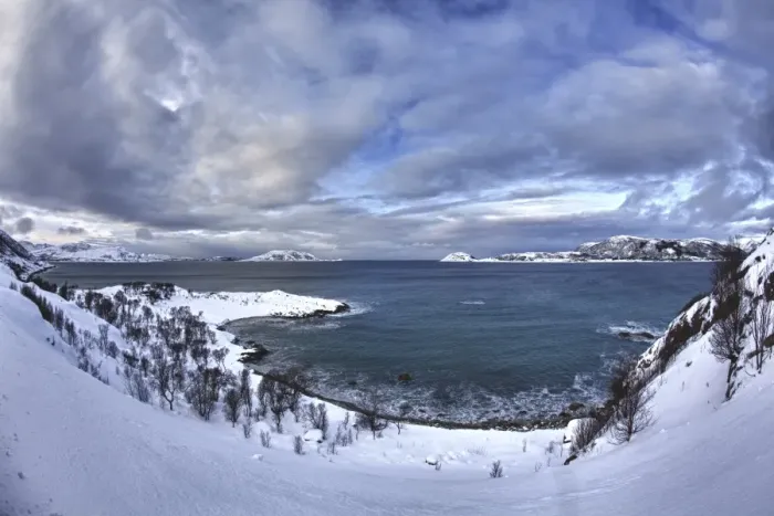 Framed Print : Bay near Somaroy in winter, Tromso, Norway, Europe Framed Print : Bay near Somaroy in winter, Tromso, Norway, Europe