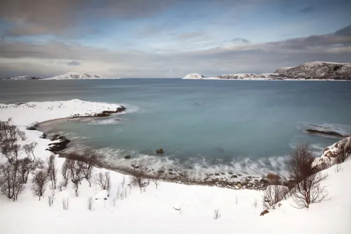 Framed Print : Bay near Somaroy in winter, Tromso, Norway, Europe