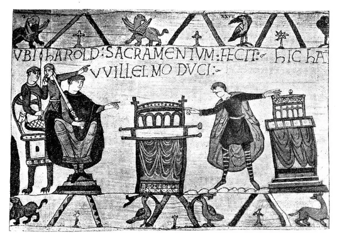 Framed Print : The Bayeux tapestry: Harold swears his oath to William Framed Print : The Bayeux tapestry: Harold swears his oath to William