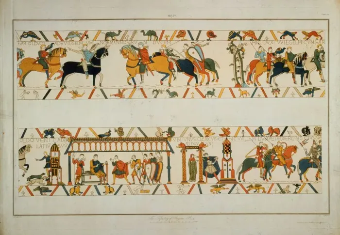 Framed Print : Bayeux Tapestry Scene - William the Conqueror rescues the future King Harold II Framed Print : Bayeux Tapestry Scene - William the Conqueror rescues the future King Harold II