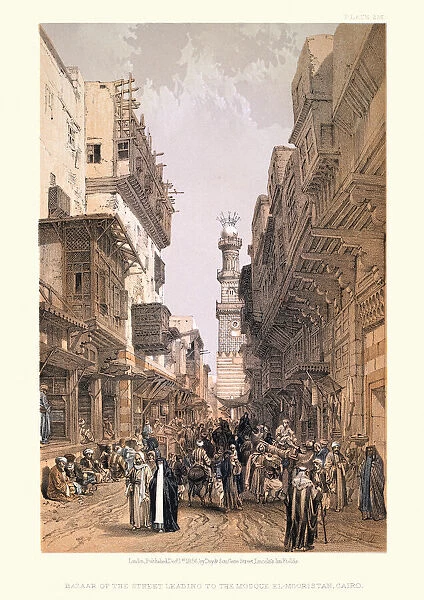 Bazaar of the street leading to the Mosque El Mooristan, Cairo, 19th Century