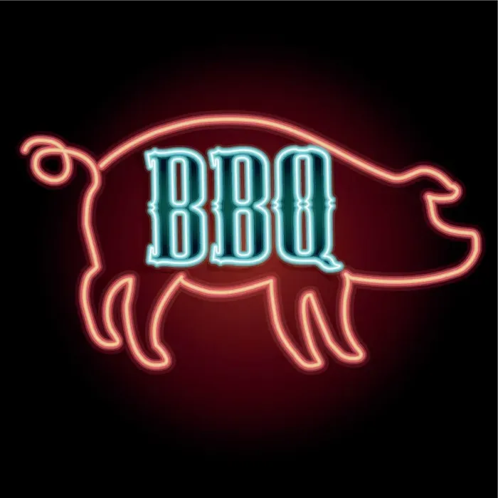 Framed Print : BBQ Pig roast themed neon sign Framed Print : BBQ Pig roast themed neon sign