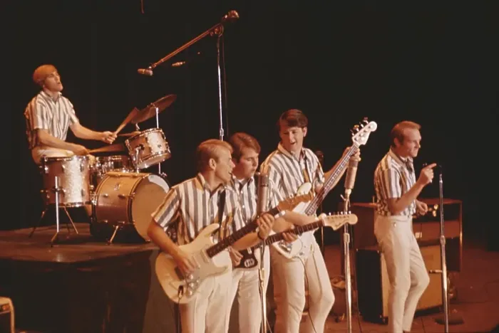 Framed Print : Beach Boys Performing In Striped Shirts Framed Print : Beach Boys Performing In Striped Shirts