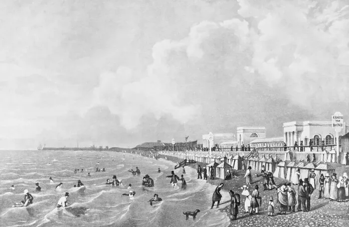 Framed Print : Beach Goers on Beach at French Resort Framed Print : Beach Goers on Beach at French Resort
