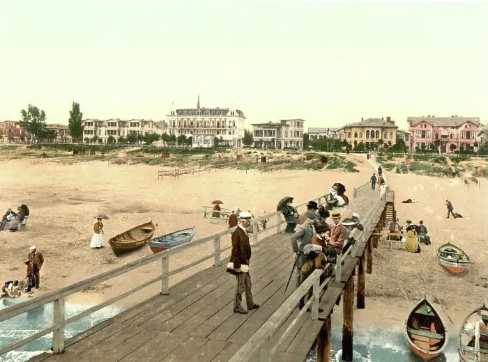 Framed Print : Beach promenade in Ahlbeck in Mecklenburg-Western Pomerania, Germany, Historic, Photochrome print from the 1890s Framed Print : Beach promenade in Ahlbeck in Mecklenburg-Western Pomerania, Germany, Historic, Photochrome print from the 1890s