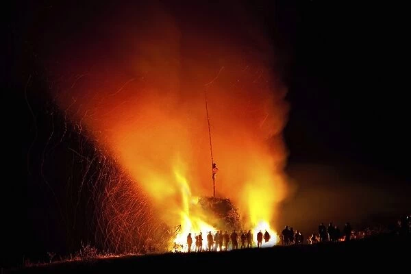 Beacon fire in Schemmerhofen, Baden-Wuerttemberg, Germany, Europe