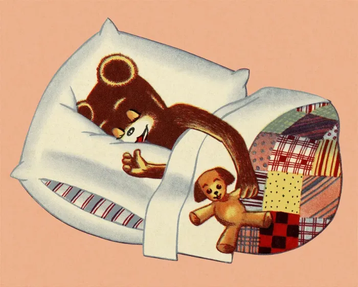 Framed Print : Bear Sleeping in Bed Framed Print : Bear Sleeping in Bed