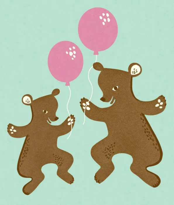 Framed Print : Two Bears with Balloons Framed Print : Two Bears with Balloons