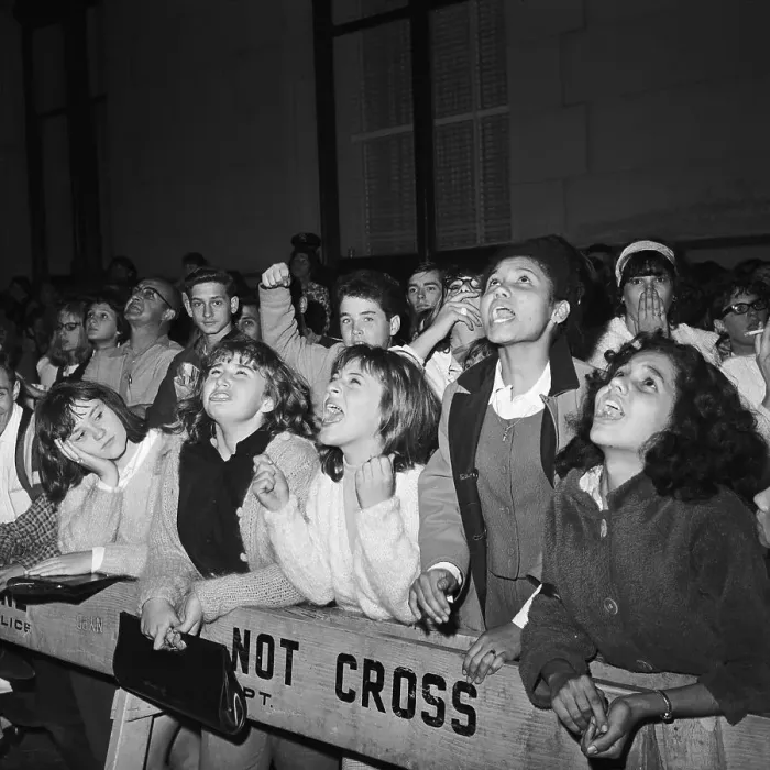 Framed Print : Beatle Fans Behind Ploce Barricade Framed Print : Beatle Fans Behind Ploce Barricade