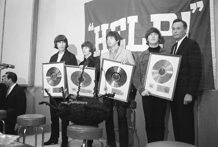Framed Print : The Beatles Holding Gold Records Framed Print : The Beatles Holding Gold Records