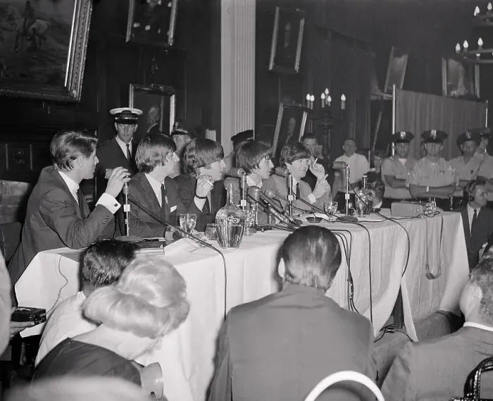 Framed Print : The Beatles at a Press Conference Framed Print : The Beatles at a Press Conference
