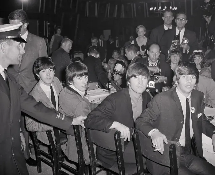 Framed Print : The Beatles at a Press Conference Framed Print : The Beatles at a Press Conference