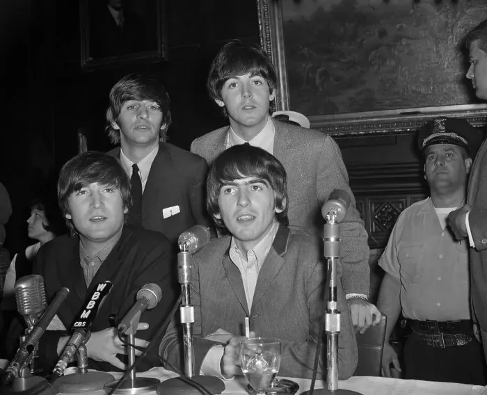 Framed Print : The Beatles at a Press Conference Framed Print : The Beatles at a Press Conference