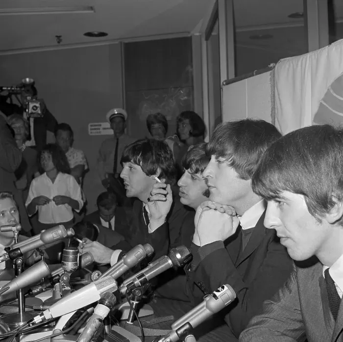 Framed Print : The Beatles at a Press Conference Framed Print : The Beatles at a Press Conference