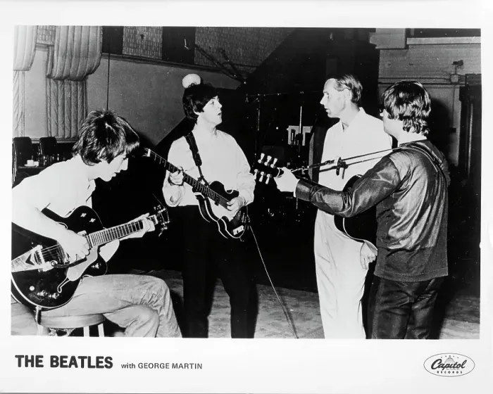 Framed Print : Beatles And Their Producer Framed Print : Beatles And Their Producer