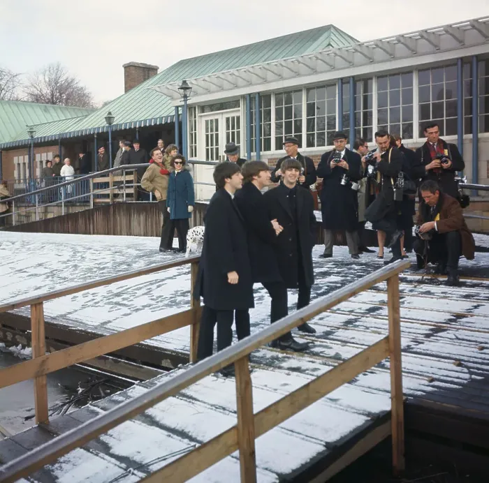 Framed Print : The Beatles Standing on a Bridge