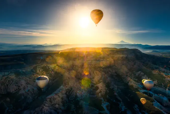 Framed Print : beautiful cliff landscape with morning balloons Framed Print : beautiful cliff landscape with morning balloons