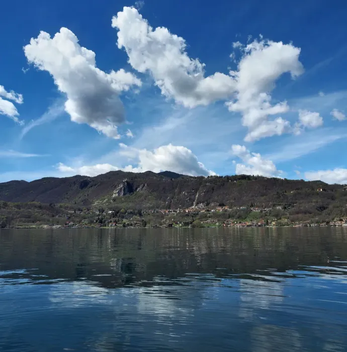 Framed Print : Beautiful Clouds And Blue Sky On Lake Orta In Northern Italy Framed Print : Beautiful Clouds And Blue Sky On Lake Orta In Northern Italy