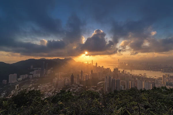 beautiful Hong Kong sunset scene