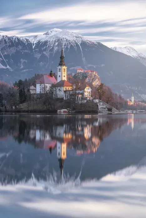Framed Print : Beautiful Lake Bled in morning time, Slovenia Framed Print : Beautiful Lake Bled in morning time, Slovenia