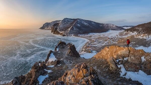 The beautiful panoramic landscape of frozen Baikal lake