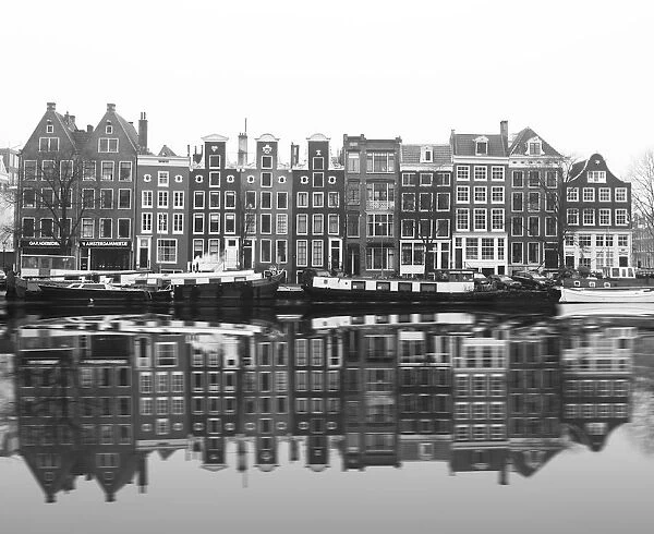 Beautiful reflections of Amsterdam in black and white