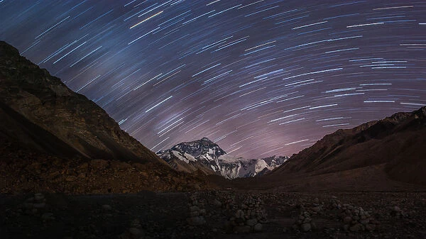 Beautiful star trail over mount Everest