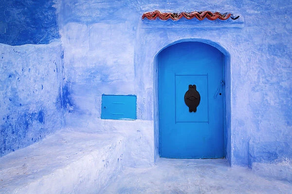 Beautiful street of Chefchaouene, town with white and blue colors in Morocco