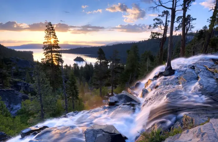 Framed Print : A beautiful sunrise at Eagle Falls at Emerald Bay in Lake Tahoe, California Framed Print : A beautiful sunrise at Eagle Falls at Emerald Bay in Lake Tahoe, California