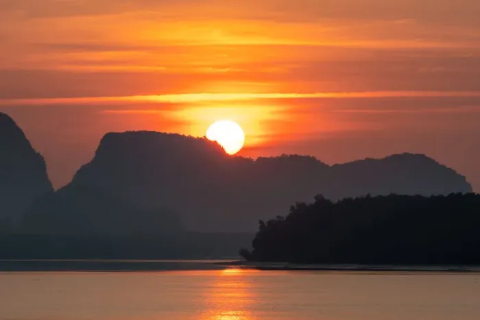 Framed Print : Beautiful sunrise view of fisherman village in Phang nga, Thailand