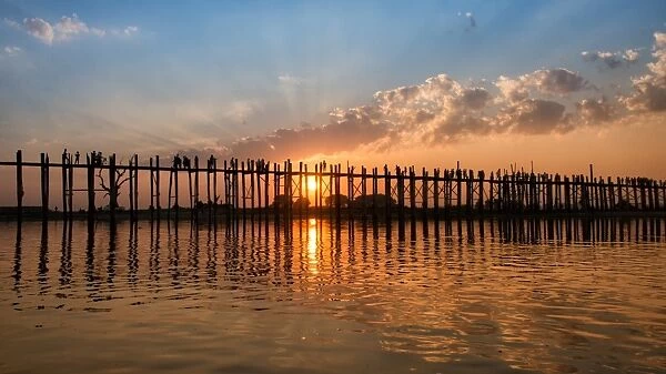 Beautiful sunset atU Bein Bridge, Taungthaman lake, Mandalay, Myanmar