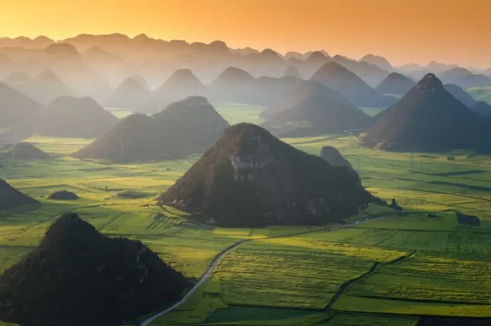Framed Print : Beautiful sunset over Luoping, China Framed Print : Beautiful sunset over Luoping, China