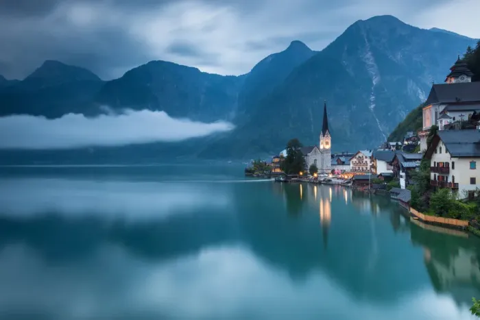 Framed Print : Beautiful View of Hallstatt in the Cloudy Evening Framed Print : Beautiful View of Hallstatt in the Cloudy Evening